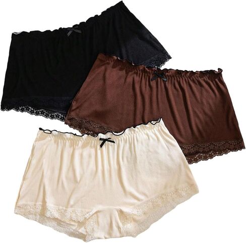 OYOANGLE Women's Plus Size 3 Pack Boyshort Panties Bow Lace Trim Briefs High Rise Underwear Set in Kuwait