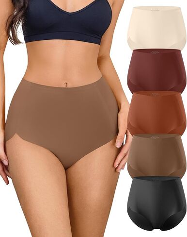 5 Pack Seamless Underwear for Women High Waisted Postpartum Underwear Full Coverage No Show Breathable Stretchy Briefs in Saudi Arabia