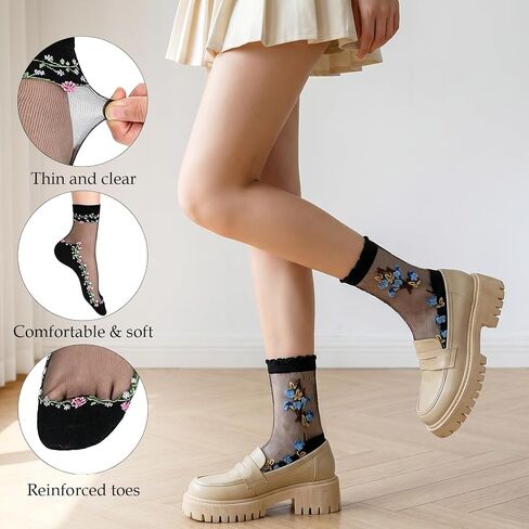 15 Pairs Sheer Socks with Designs, Sheer Floral Mesh Socks Women, Ultra Thin Lace Fishnet See Through Ankle in Saudi Arabia