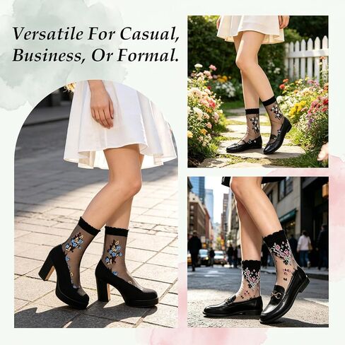 15 Pairs Sheer Socks with Designs, Sheer Floral Mesh Socks Women, Ultra Thin Lace Fishnet See Through Ankle in Saudi Arabia
