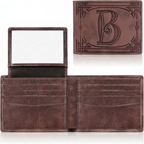 Sadnyy Father's Day Monogram Personalized Wallet for Men Genuine Leather RFID Blocking Bifold Engraved Custom Gifts Husband(Letter B) in Kuwait