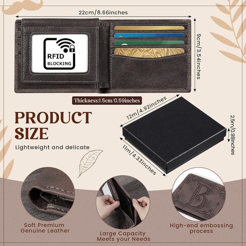 Sadnyy Father's Day Monogram Personalized Wallet for Men Genuine Leather RFID Blocking Bifold Engraved Custom Gifts Husband(Letter B) in Kuwait