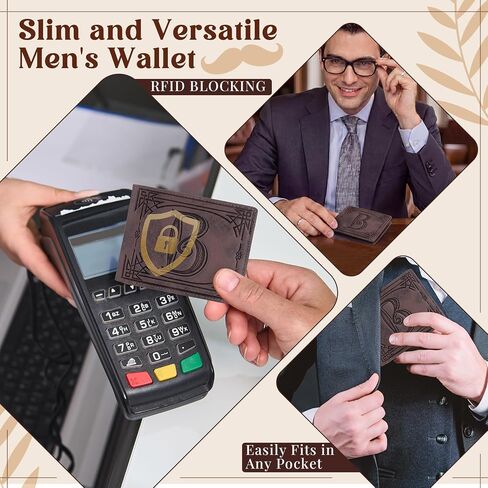 Sadnyy Father's Day Monogram Personalized Wallet for Men Genuine Leather RFID Blocking Bifold Engraved Custom Gifts Husband(Letter B) in Kuwait