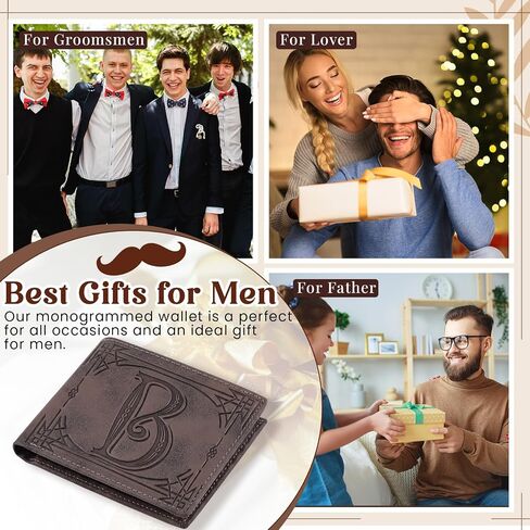 Sadnyy Father's Day Monogram Personalized Wallet for Men Genuine Leather RFID Blocking Bifold Engraved Custom Gifts Husband(Letter B) in Kuwait