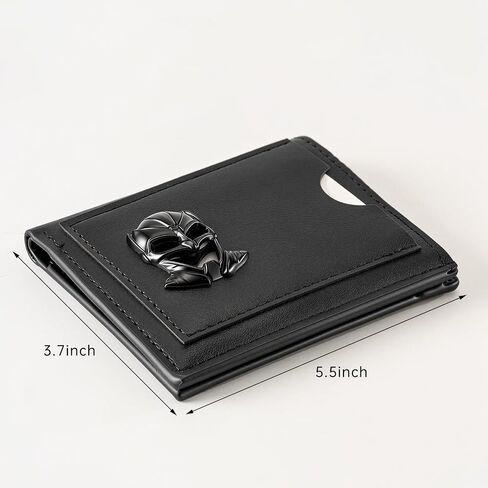 Black Panther wallet men's ultra-thin PU leather Valentine's Day gift, unique birthday gift, hero ID with double fold 3D metal superhero mask ultra-thin simple front pocket personalized wallet in Kuwait