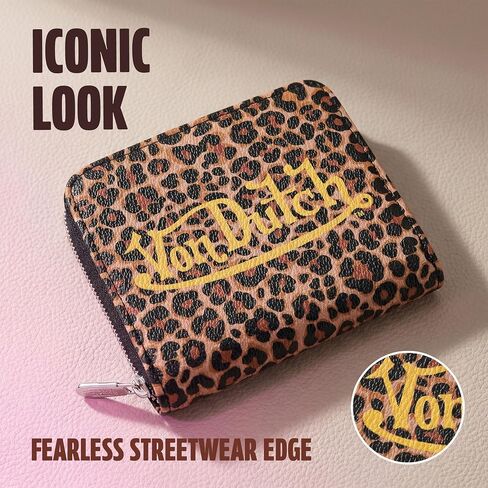 Von Dutch Zip-Up Wallet with ID Window, Vegan Leather, Slim Unisex Design for Men & Women (Leopard) in Saudi Arabia