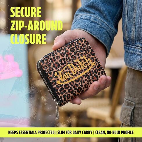 Von Dutch Zip-Up Wallet with ID Window, Vegan Leather, Slim Unisex Design for Men & Women (Leopard) in Saudi Arabia