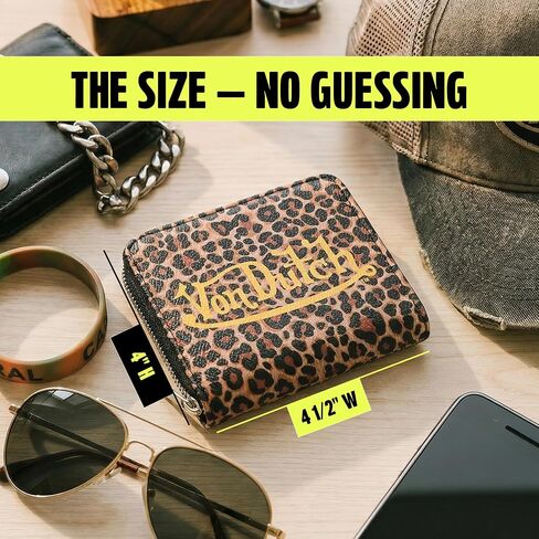 Von Dutch Zip-Up Wallet with ID Window, Vegan Leather, Slim Unisex Design for Men & Women (Leopard) in Saudi Arabia