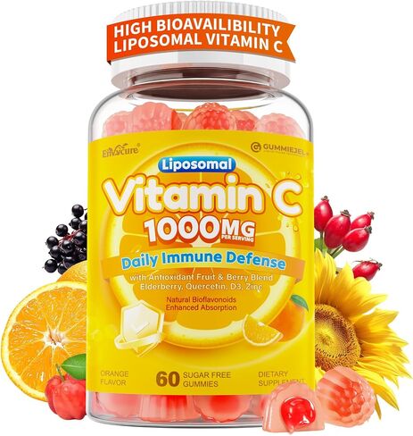 Liposomal Vitamin C Gummies 1000 mg for Adults, High Absorption VIT C Supplement with Elderberry, Quercetin, D3, Zinc for Immune, Antioxidant Support & Seasonal Wellness, Sugar Free, Vegan, 60 Count in Saudi Arabia