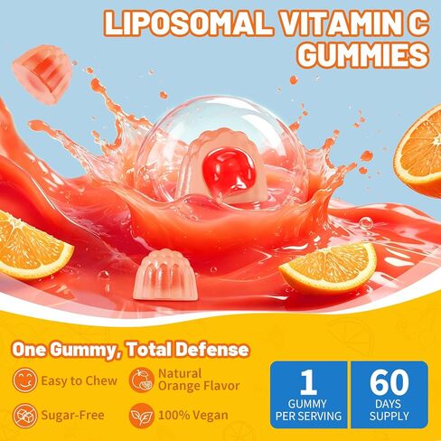 Liposomal Vitamin C Gummies 1000 mg for Adults, High Absorption VIT C Supplement with Elderberry, Quercetin, D3, Zinc for Immune, Antioxidant Support & Seasonal Wellness, Sugar Free, Vegan, 60 Count in Saudi Arabia