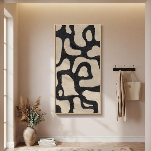 Framed Neutral Horizontal Abstract Wall Art for Living Room, Extra Large Black and Beige Modern Painting Print, Mid Century Canvas Artwork for Dining Room Bedroom Hallway Office Walls Decor, 30x60 Inch in Saudi Arabia