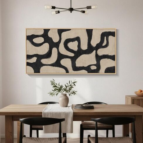 Framed Neutral Horizontal Abstract Wall Art for Living Room, Extra Large Black and Beige Modern Painting Print, Mid Century Canvas Artwork for Dining Room Bedroom Hallway Office Walls Decor, 30x60 Inch in Saudi Arabia
