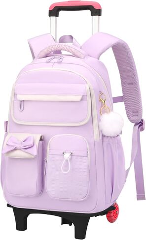 Rolling Backpack for Girls Kids Trolley Rolling School Bag Wheeled Backpack for Elementary School Roller Bookbags on 6 Wheels, Black Purple in Saudi Arabia