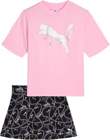 PUMA Girls' 2 Piece Set, Short Sleeve Cotton Jersey T-shirt & Matching Skort in Kuwait
