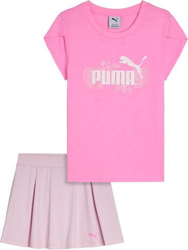 PUMA Girls' 2 Piece Set, Short Sleeve Cotton Jersey T-shirt & Matching Skort in Kuwait