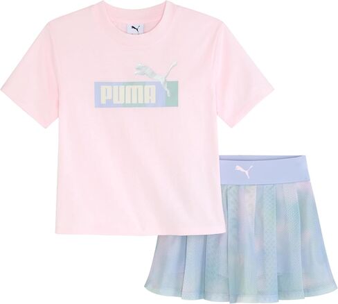 PUMA Girls' 2 Piece Set, Short Sleeve Cotton Jersey T-shirt & Matching Skort in Kuwait