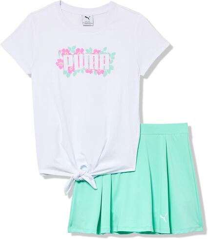PUMA Girls' 2 Piece Set, Short Sleeve Cotton Jersey T-shirt & Matching Skort in Kuwait