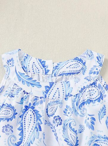 Girls 2 Piece Outfit Paisley Graphic Halter Neck Sleeveless Tank Top and Paperbag Short Sets Summer Clothes in Saudi Arabia