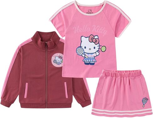 Hello Kitty Sanrio Girls Short Sleeve T-Shirt Jacket and Skirt 3 Piece Set for Big Kids in Kuwait