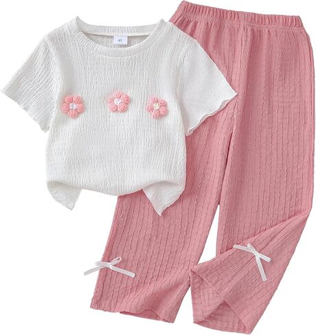 Girls Clothes Short Sleeve Floral Tops Pants 2Pcs Kid Summer Outfits Girls' Clothing Sets 4-7 Years in Saudi Arabia