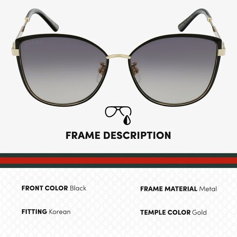Gucci GG0589SK GG Interlocking Logo Cat-Eye-Shaped Non-Polarized Sunglasses for Women – Includes Luxury Eyewear Kit – Black Frame with Gray Lens in Kuwait