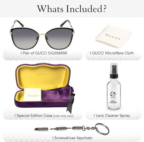 Gucci GG0589SK GG Interlocking Logo Cat-Eye-Shaped Non-Polarized Sunglasses for Women – Includes Luxury Eyewear Kit – Black Frame with Gray Lens in Kuwait