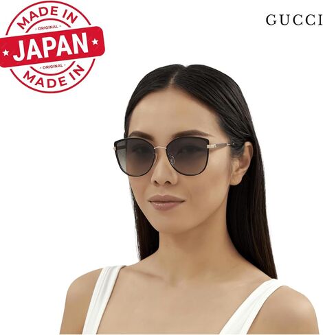 Gucci GG0589SK GG Interlocking Logo Cat-Eye-Shaped Non-Polarized Sunglasses for Women – Includes Luxury Eyewear Kit – Black Frame with Gray Lens in Kuwait