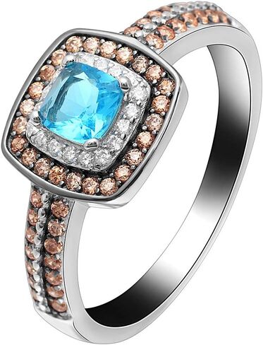 Coco Halo Engagement Ring for Women by Ginger Lyne | Chocolate and Blue Cubic Zirconia Black and White Gold Sterling Silver Statement Ring for Her | Birthstone Jewelry for Women in Kuwait