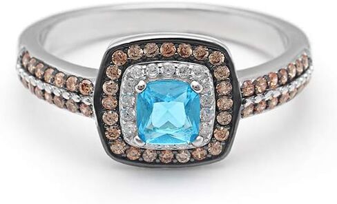Coco Halo Engagement Ring for Women by Ginger Lyne | Chocolate and Blue Cubic Zirconia Black and White Gold Sterling Silver Statement Ring for Her | Birthstone Jewelry for Women in Kuwait