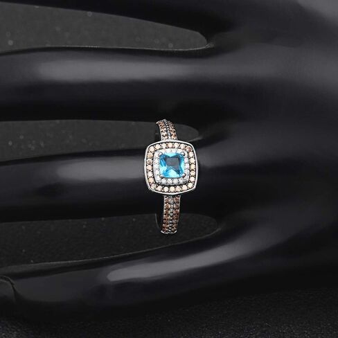 Coco Halo Engagement Ring for Women by Ginger Lyne | Chocolate and Blue Cubic Zirconia Black and White Gold Sterling Silver Statement Ring for Her | Birthstone Jewelry for Women in Kuwait