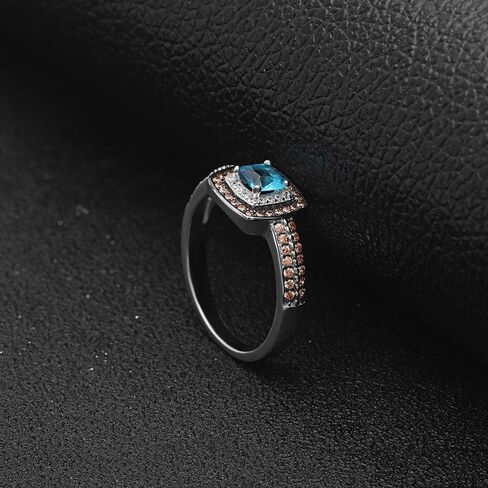 Coco Halo Engagement Ring for Women by Ginger Lyne | Chocolate and Blue Cubic Zirconia Black and White Gold Sterling Silver Statement Ring for Her | Birthstone Jewelry for Women in Kuwait