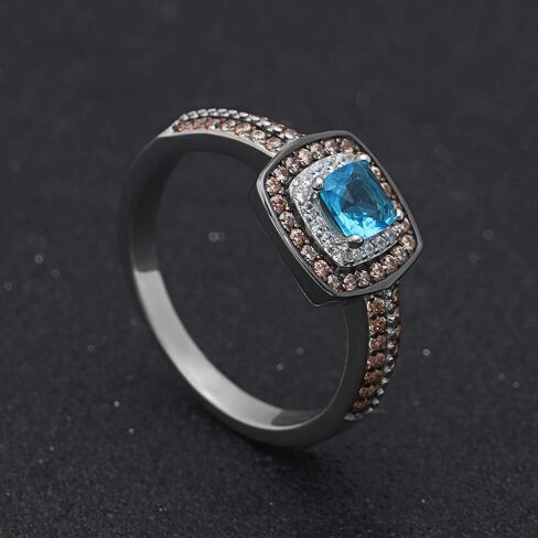 Coco Halo Engagement Ring for Women by Ginger Lyne | Chocolate and Blue Cubic Zirconia Black and White Gold Sterling Silver Statement Ring for Her | Birthstone Jewelry for Women in Kuwait