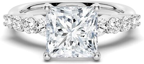 MSBLUE® 2ct Princess Cut Moissanite Engagement Ring, Classic Shared Prong, Rhodium Plated in Kuwait
