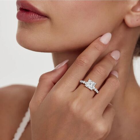 MSBLUE® 2ct Princess Cut Moissanite Engagement Ring, Classic Shared Prong, Rhodium Plated in Kuwait