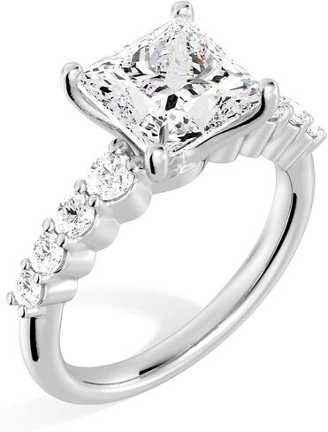 MSBLUE® 2ct Princess Cut Moissanite Engagement Ring, Classic Shared Prong, Rhodium Plated in Kuwait