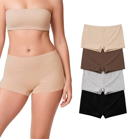 BODY CONTROL Women's Cotton Boy Shorts Underwear, Mid Rise Anti-Chafing Boxer Briefs, Soft Stretch Multipack Panties in Saudi Arabia