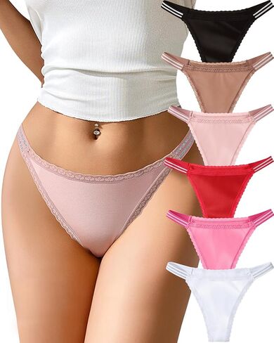 Thongs for Women Sexy G-String Thongs Lace Crystal Embellished Thong Seamless Lace Thong No Show Underwear 6 Pack in Saudi Arabia