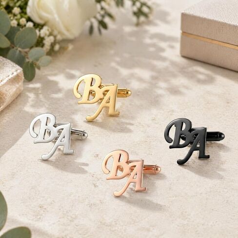 Custom Cufflinks for Men, Personalized Initial Cuff Links, Engraved Monogram Cufflinks, Wedding Cufflink Jewelry Gift for Groom, Father of the Bride, Best Man, Husband, Dad, Gold Black Silver in Kuwait
