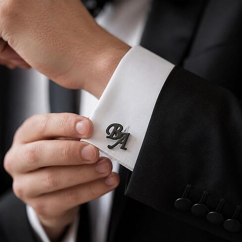 Custom Cufflinks for Men, Personalized Initial Cuff Links, Engraved Monogram Cufflinks, Wedding Cufflink Jewelry Gift for Groom, Father of the Bride, Best Man, Husband, Dad, Gold Black Silver in Kuwait