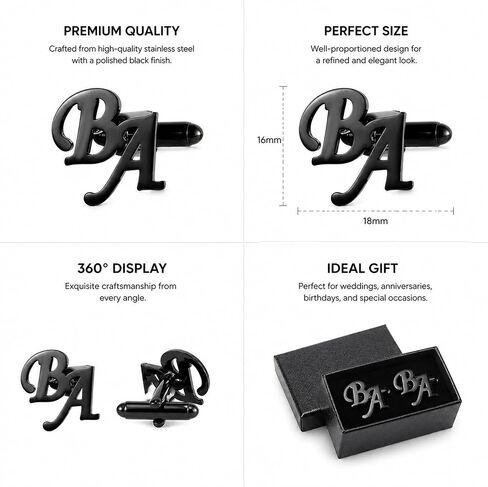 Custom Cufflinks for Men, Personalized Initial Cuff Links, Engraved Monogram Cufflinks, Wedding Cufflink Jewelry Gift for Groom, Father of the Bride, Best Man, Husband, Dad, Gold Black Silver in Kuwait