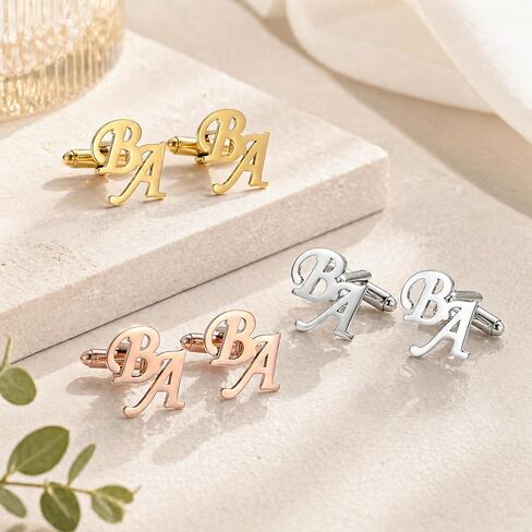 Custom Cufflinks for Men, Personalized Initial Cuff Links, Engraved Monogram Cufflinks, Wedding Cufflink Jewelry Gift for Groom, Father of the Bride, Best Man, Husband, Dad, Gold Black Silver in Kuwait