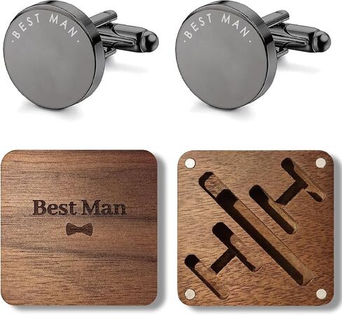 Groomsmen Cuff Links - Cufflinks With Engraved Wood Gift Box for Groomsman Proposal Gifts, Bachelor Party Favors in Kuwait