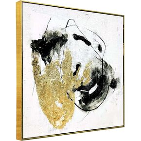 Ysjart - Textured Black and Gold Abstract Wall Art Hand Painted Black and White Canvas Wall Decor with Gold Foil Modern Oil Painting for Living Room Bedroom - 30"x30" Gold Framed