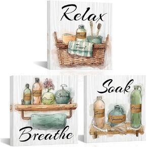 LoveHouse Green Bathroom Pictures Relax Breathe Soak Sign Decor for Bathroom Sage Green Bathroom Canvas Painting Prints