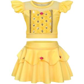 2PCS Girls Princess Swimsuit Two Piece Toddler Bikini Set Ruffle Bathing Suit Swim Wear Dress Up