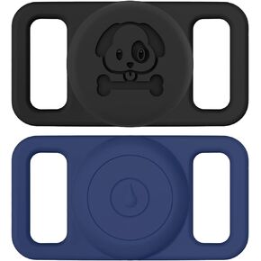 IPX8 Waterproof Airtag Dog Collar Holder [2 Pack] Silicone Ultra-Durable Lightweight GPS Tracker Case Anti-Lost Protective Apple Air Tag Cover for Dogs & Cats Collars (Black & Red)