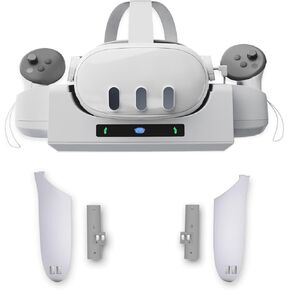 قاعدة شحن WATCENDY VR لـ Meta Quest 3، قاعدة شحن لسماعات الرأس Oculus Quest 3 وأجهزة التحكم باللمس مع بطاريتين قابلتين للشحن وحقيبة شحن لوحدة التحكم in Kuwait