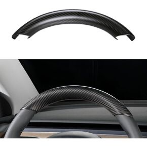 JSWAN Real Carbon Fiber Steering Wheel Cover for Tesla Model 3 2017-2023 Model Y 2020-2023 Steering Wheel Trim Cover Steering Wheel Wrap Protector Interior Accessories (Matte Black Upper Part)