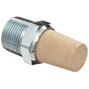 Parker EM37 EM Series Sintered Bronze Muffler/Filter, 3/8" NPT Male, 11/16" Hex Size, 250 psi