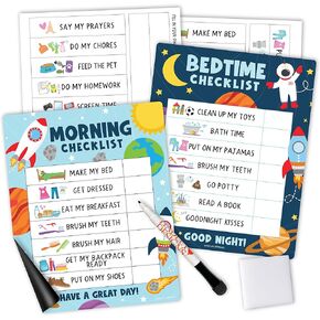 Space Daily Schedule for Kids Schedule Board for Home - Reward Chart Bedtime Routine Chart for Toddlers, Morning Routine Chart for Kids Routine Chart, Toddler Daily Routine Chart for Kids